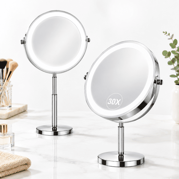 Chrome 1X/30X Magnifying Lighted Vanity Makeup Mirror 9 Inch