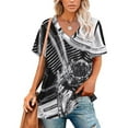 thumbnail image 1 of Chrome 2 Ruffle Short Sleeve T-Shirt V Neck Shirts Pattern Cute Tops Casual Tee Engine Motor Davidson Motoring Automotive Bike, 1 of 3