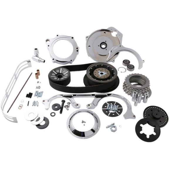 Chrome 2 in. Open Belt Drive Kit w/2-piece Motor Plate