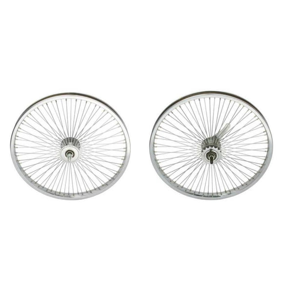 Chrome 20" 72 Spoke Wheel Set. Front and Back Coaster Wheel