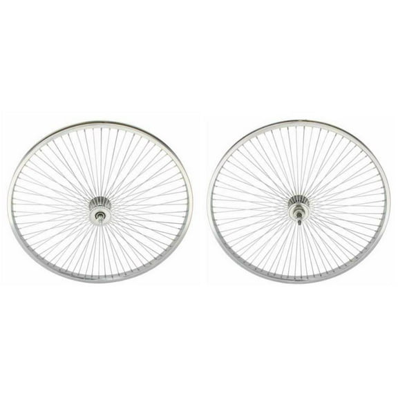 Chrome 26" 144 Spoke Wheel Set. Front and Rear Free Wheel