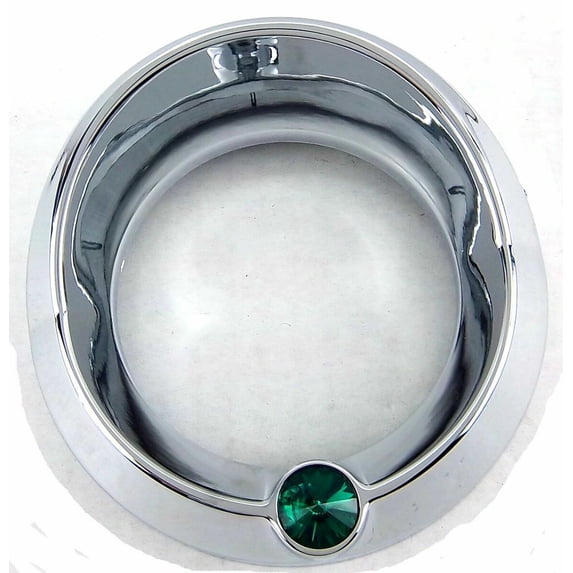 Chrome 3 3/4" Tach Speed Visor Bezel W/Green Jewel Peterbilt Frieghtliner 87-05