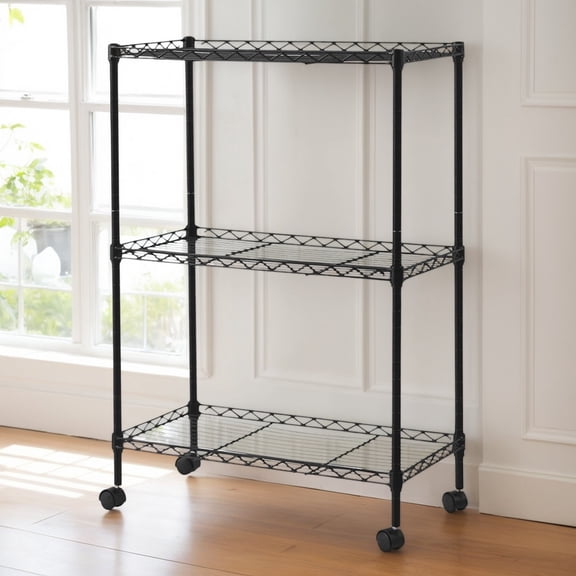 Chrome 3-Tier Multipurpose Utility Cart, Sturdy Rolling Storage Shelf for Home & Office