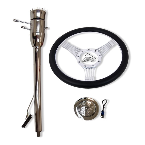 Chrome 32" Tilt Manual Steering Column w/Adapter& 14" Steering Wheel&Horn Button