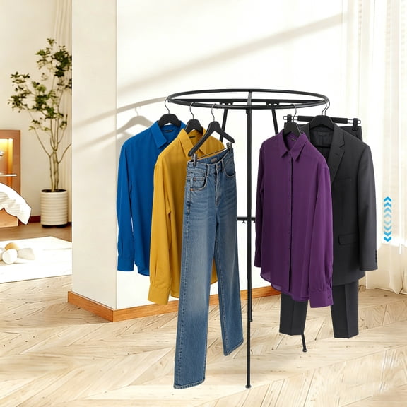 Chrome 36" Round Clothing Rack Hight 48 - 72" H Leveler Glides Garment Black