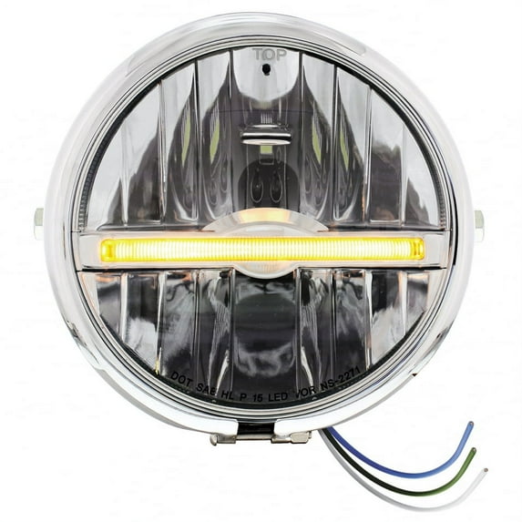 Chrome 5 3/4? Motorcycle Headlight - Side Mount - 9 LED Headlight w/Amber LED Position Light Bar
