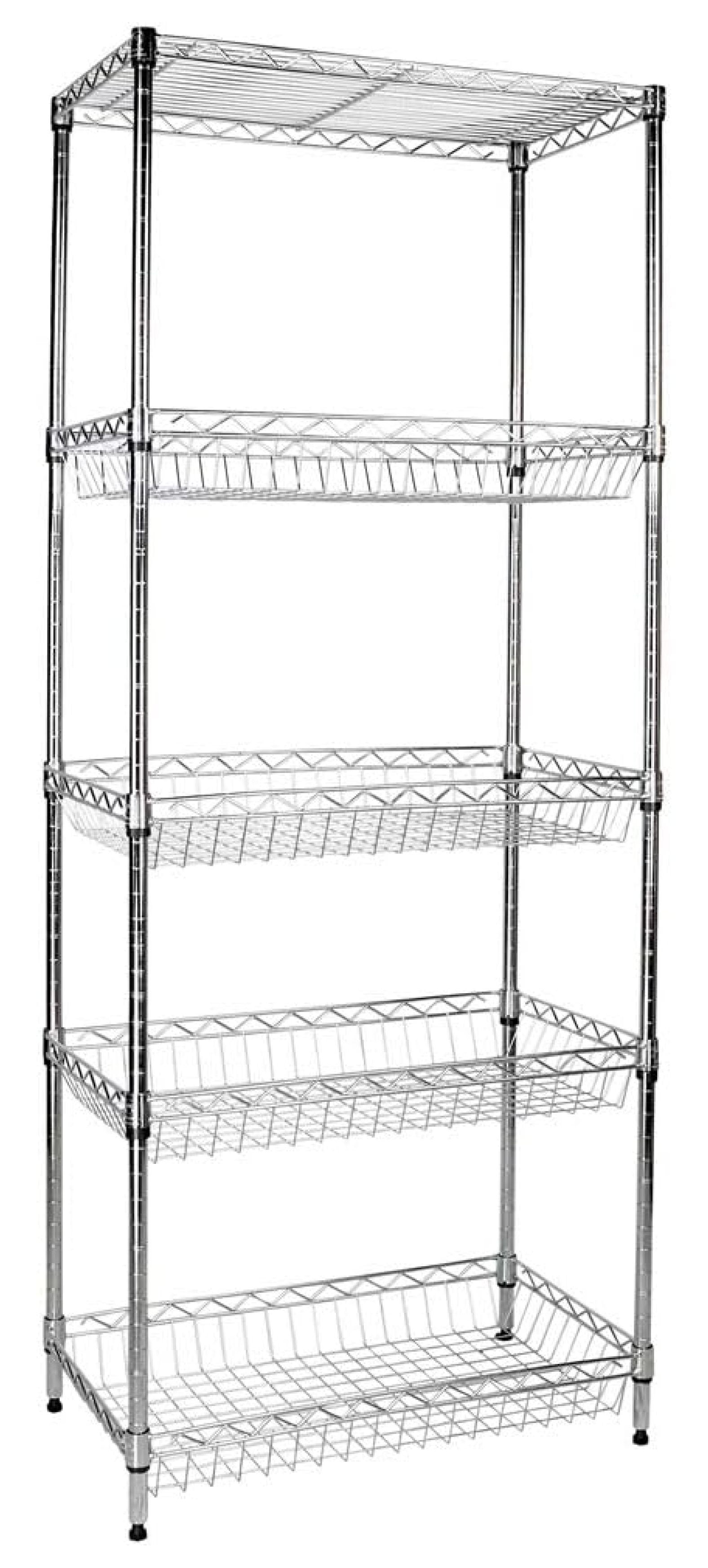 Chrome 5-Shelf Wire Storage Rack with Baskets 24"x14"x60"