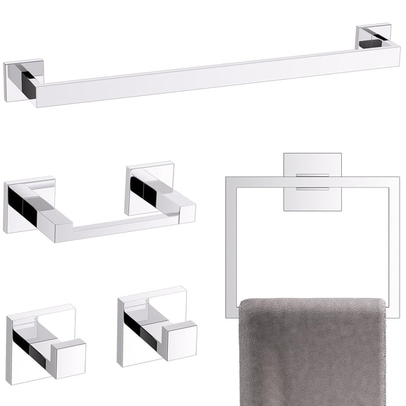 Chrome 5-piece Bathroom Hardware Set Towel Bar Sus304 Stainless Steel Racks For Wall Mounted  23.6-inch