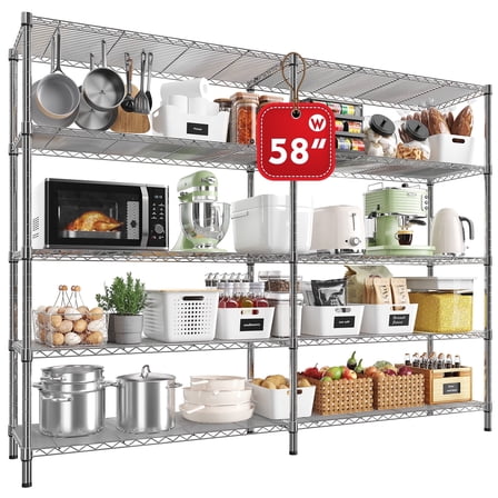 Chrome 58" Wide 5-Tier Wire Shelving Rack