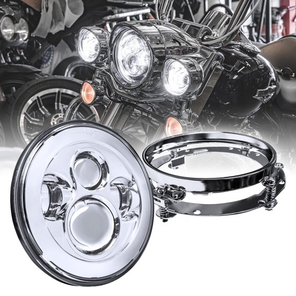 Chrome 7-inch H4 CREE LED Headlight + Mounting Bracket Kit for Harley Davidson