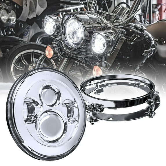 Chrome 7-inch H4 CREE LED Headlight + Mounting Bracket Kit for Harley Davidson