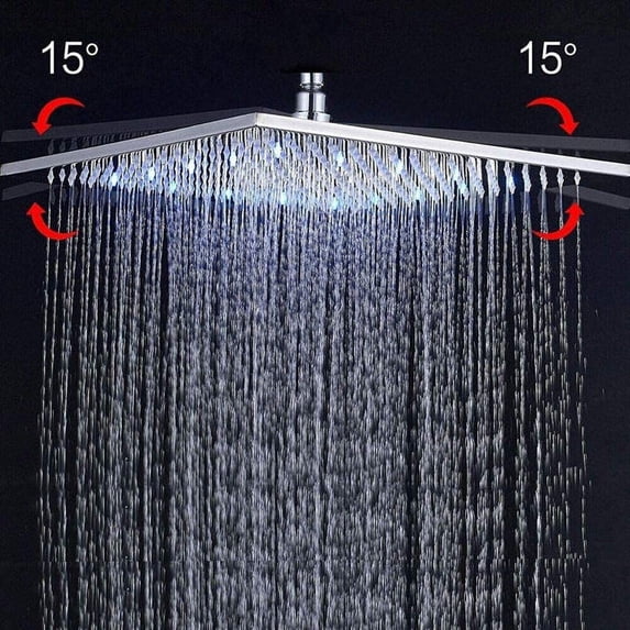 Chrome 8 inch Rain Shower Head LED Square Rainfall Overhead Sprayer Brass