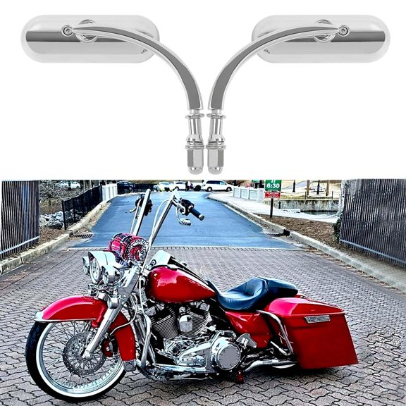 Chrome 8mm 10mm Motorcycle Oval Rearview Mirrors Compatible with Harley Road King Road Glide Softail Dyna Softail Sportster Touring Kawasaki Suzuki Chopper