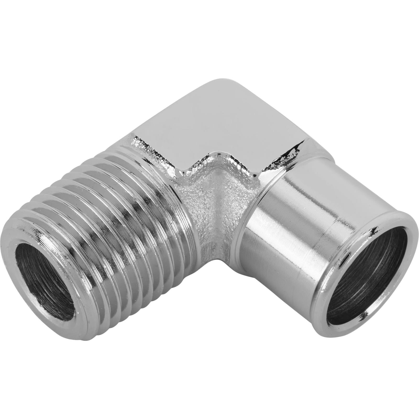 Speedway Motors Chrome 90 Degree Heater Hose Fitting for 3/4 Inch Hose with 1/2 Inch NPT Thread, Universal Fit for Intake or Water Pump Applications