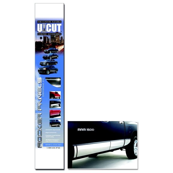 ICI (Innovative Creations) UCUT-RKP8-LB Proflex U-Cut Chrome Rocker Panel; 6 pc.; 8 in. x 54 in. ABS w/Pattern Material; For Long Box Trucks;