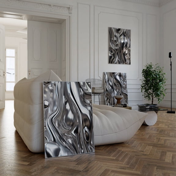 Chrome Abstract Wavy Wall Art Print, Unframed Paper Poster 24x36in