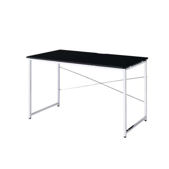 Chrome Accented Black Rectangular Writing Desk | For Office, Provides Stability and Storage