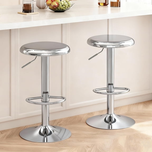 Chrome Adjustable Swivel Bar Stools Set Of 2, Backless Metal Counter