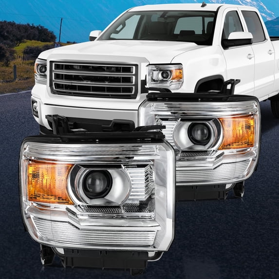 Chrome Amber For 2015 2016 2017 2018 2019 GMC Sierra 2500HD Headlights Assembly
