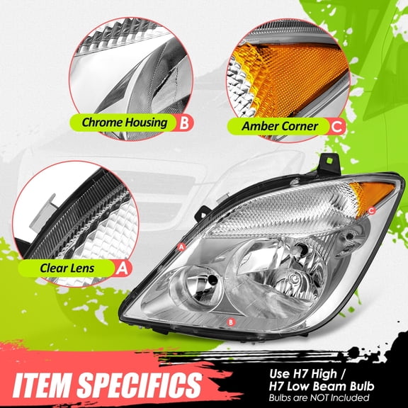 Chrome Amber Headlight  FIT for Dodge Mercedes Benz Freightliner Sprinter 07-13