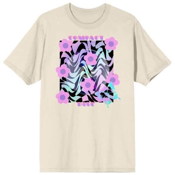Chrome Baddie Y2K Groovy Wavy Pattern With Flowers Women's Natural Crew Neck Short Sleeve Tee-Large