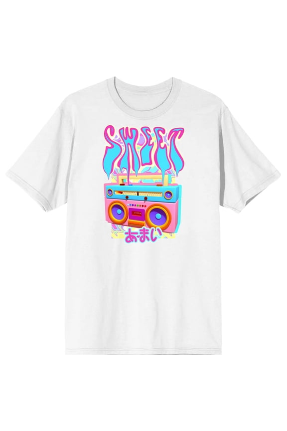 Chrome Baddie Y2K Sweet Pastel Rainbow Boombox Crew Neck Short Sleeve Women's White T-shirt - 6XL