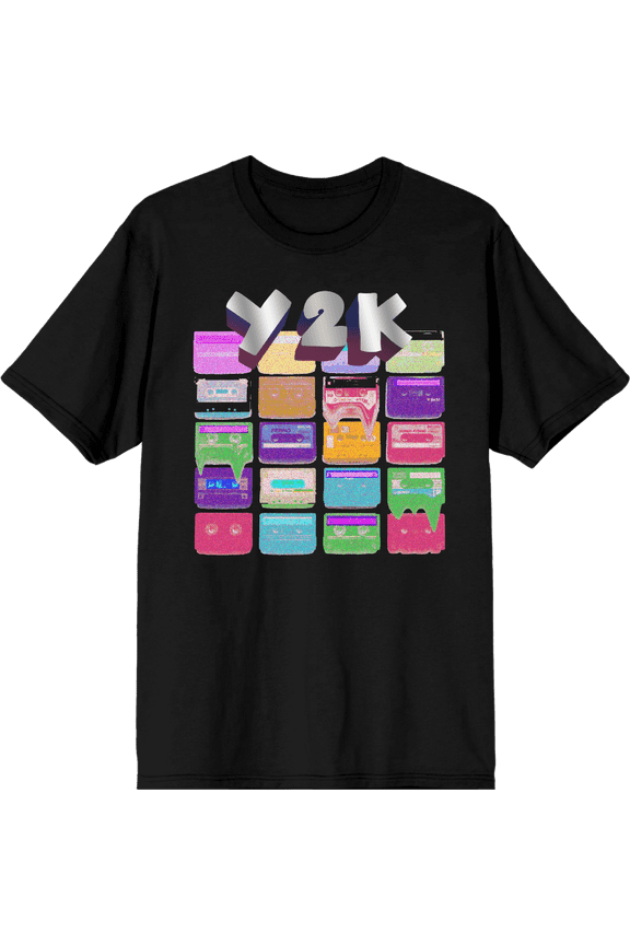 Chrome Baddie Y2K Trend Butterflies and Cassette Tape Adult Black Crew Neck Short Sleeve Tee-3XL