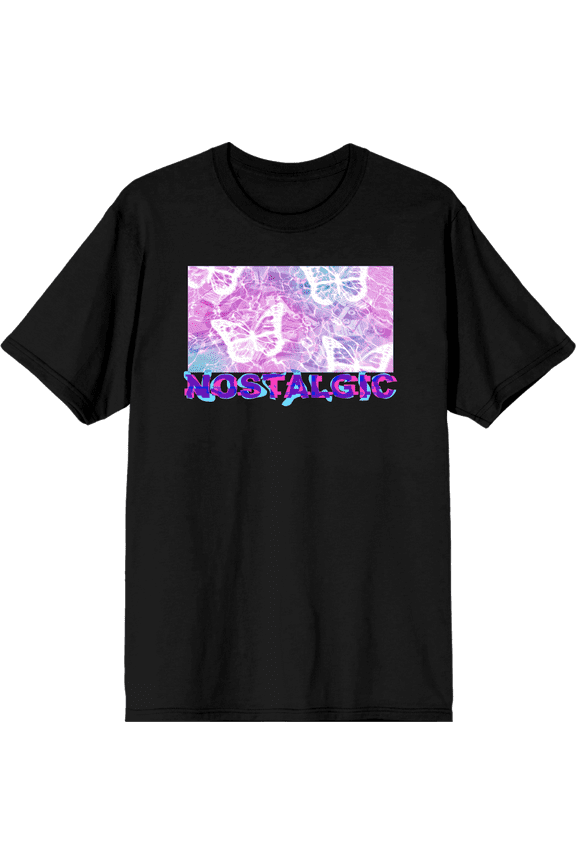 Chrome Baddie Y2K Trend Butterflies and Cassette Tape Adult Black Crew Neck Short Sleeve Tee-Large