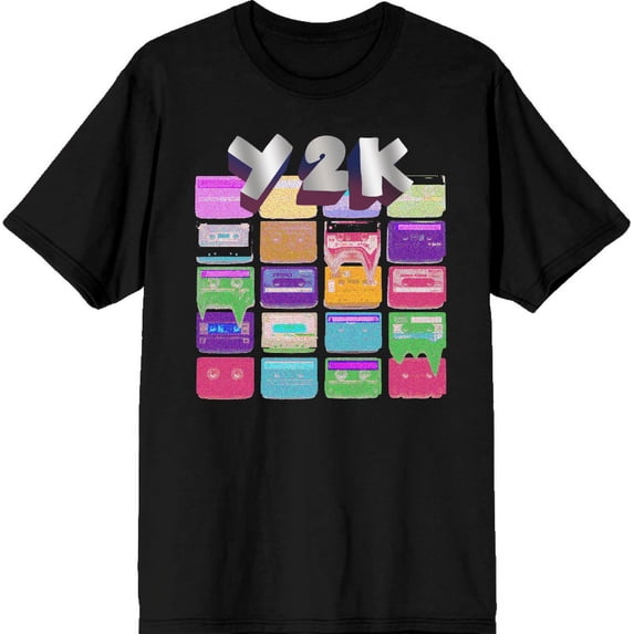 Chrome Baddie Y2K Trend Butterflies and Cassette Tape Adult Black Crew Neck Short Sleeve Tee-Medium