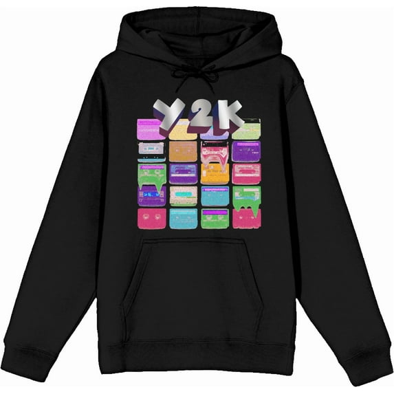 Chrome Baddie Y2K Trend Butterflies and Cassette Tape Adult Black Long Sleeve Hoodie-Medium