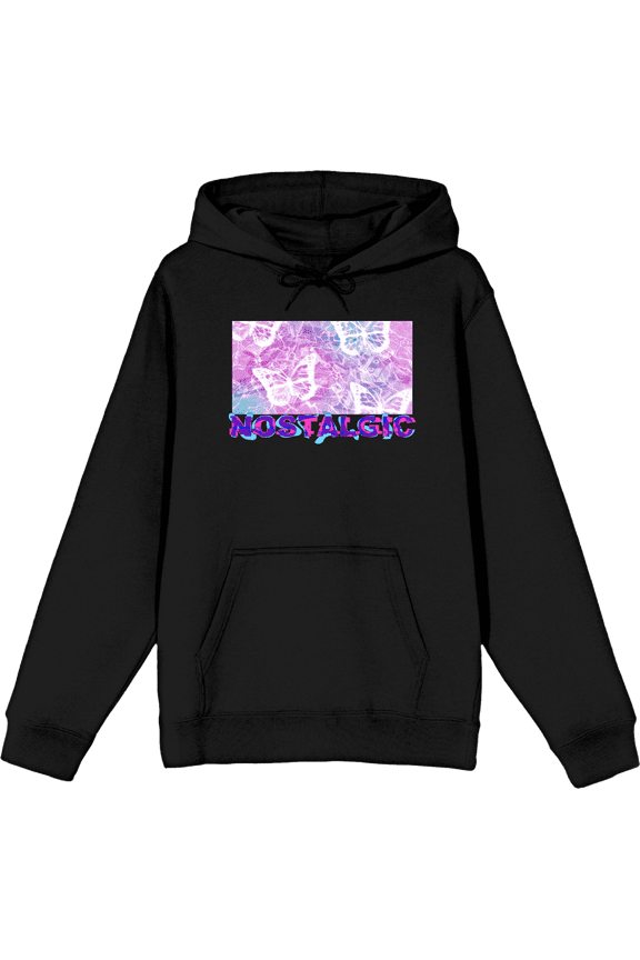 Chrome Baddie Y2K Trend Butterflies and Cassette Tape Adult Black Long Sleeve Hoodie-Small