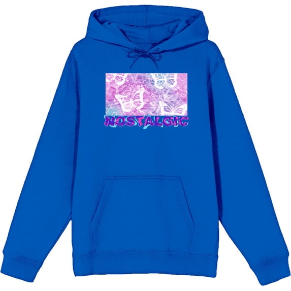 Chrome Baddie Y2K Trend Butterflies and Cassette Tape Adult Blue Long Sleeve Hoodie-Small