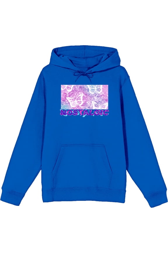 Chrome Baddie Y2K Trend Butterflies and Cassette Tape Adult Blue Long Sleeve Hoodie-XXL
