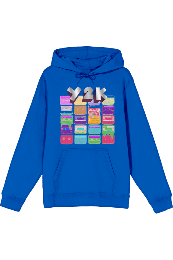 Chrome Baddie Y2K Trend Butterflies and Cassette Tape Adult Blue Long Sleeve Hoodie-XXL