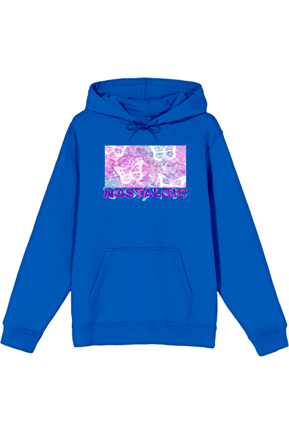 Chrome Baddie Y2K Trend Butterflies and Cassette Tape Adult Blue Long Sleeve Hoodie-XXL