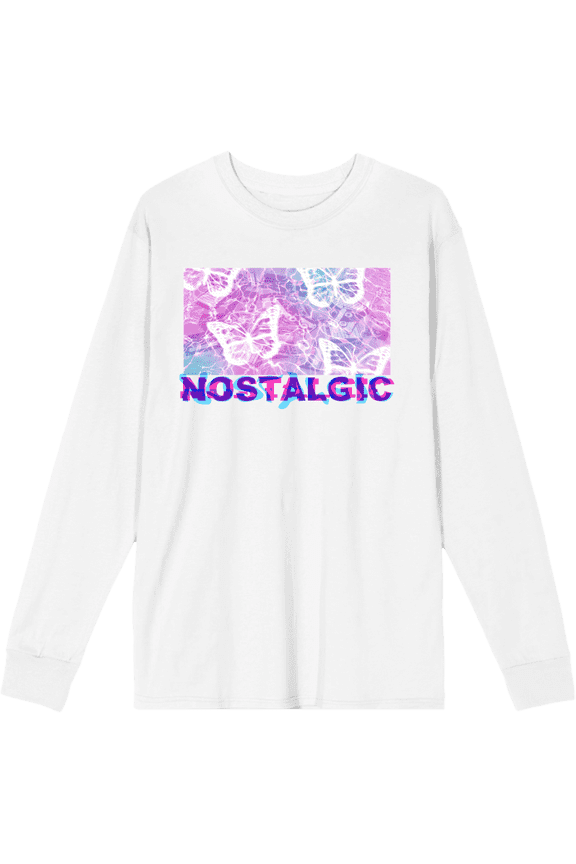 Chrome Baddie Y2K Trend Butterflies and Cassette Tape Adult White Crew Neck Long Sleeve Tee-Small