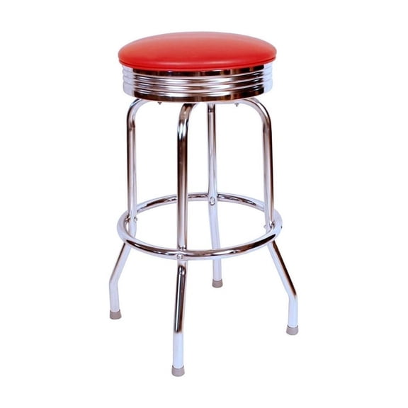 Chrome Bar Stool Swivel Red Padded Seat " 30 Inch Height