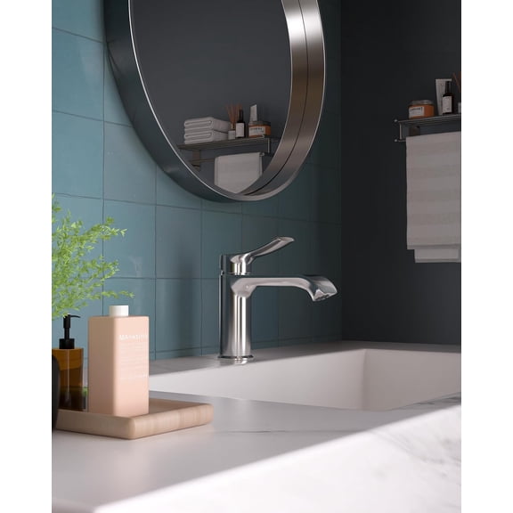 Chrome Bathroom Faucet 1 Hole, Modern Vanity Faucet for Bathroom Sink, Lead-Free Single Handle Basin Faucet with Pop-up Drain