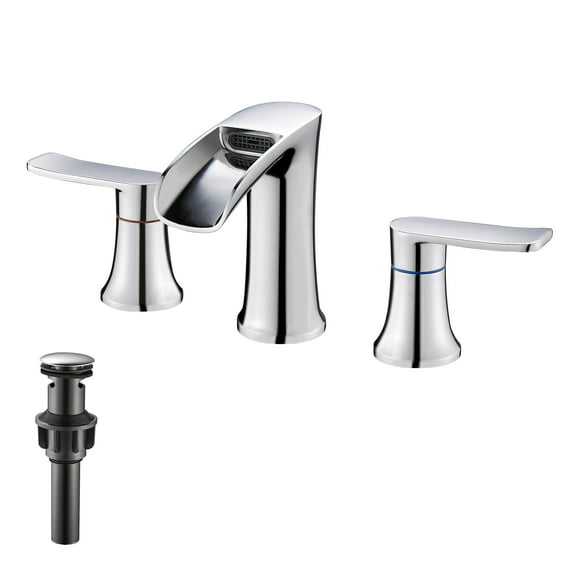 Chrome Bathroom Faucet,8 inch Widespread Bathroom Faucet,Yundoom,Sink Faucet Bathroom 3 Hole,2 Handle Bathroom Faucet,Bathroom Sink Faucet with Drain,Faucet for Bathroom Sink.