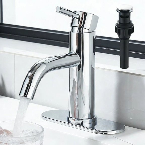 Chrome Bathroom Faucet Single Handle Sink Vanity Mixer Taps with Pop-up Drain