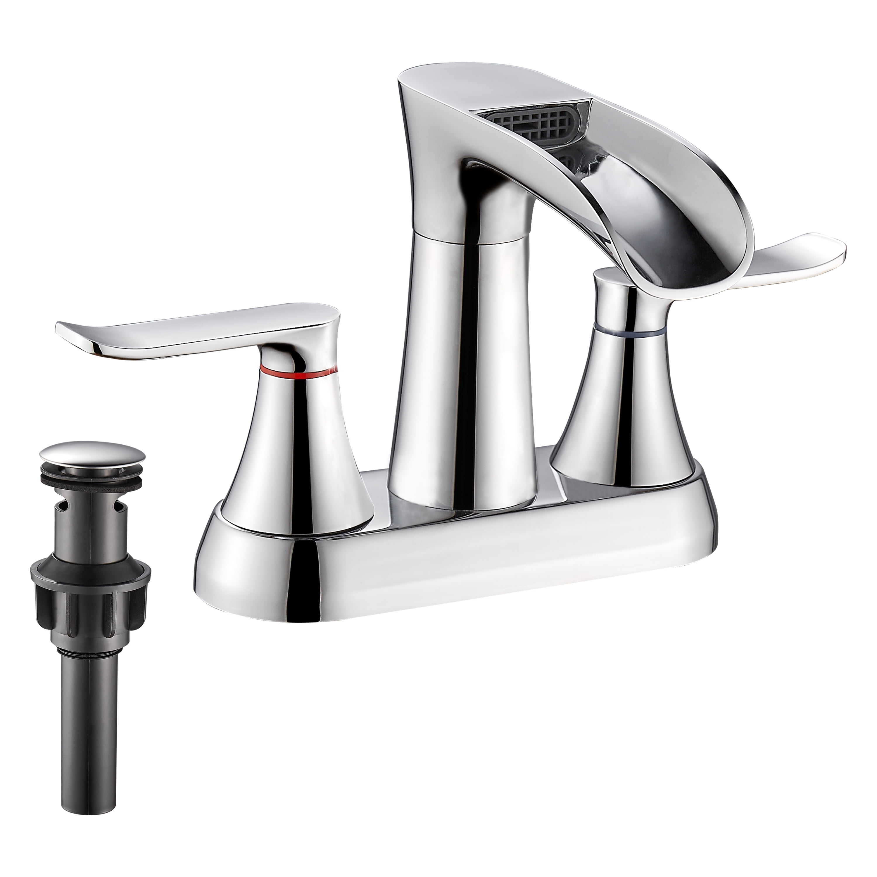 Chrome Bathroom Faucet,Yundoom 4 Inch Centerset Bathroom Faucet,Waterfall Bathroom Faucet,2 Handle Bathroom Faucet for Sink 3 Hole,360 Degree Swivel Spout Bathroom Sink Faucet with Pop Up