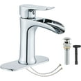 thumbnail image 1 of Chrome Bathroom Faucet,Yundoom Waterfall Bathroom Faucet Chrome,Pop Up Drain Bathroom Sink Faucet,Single Handle Bathroom Faucets,Faucet for Bathroom Sink Silver,Vanity Farmhouse Bathroom Faucet, 1 of 5