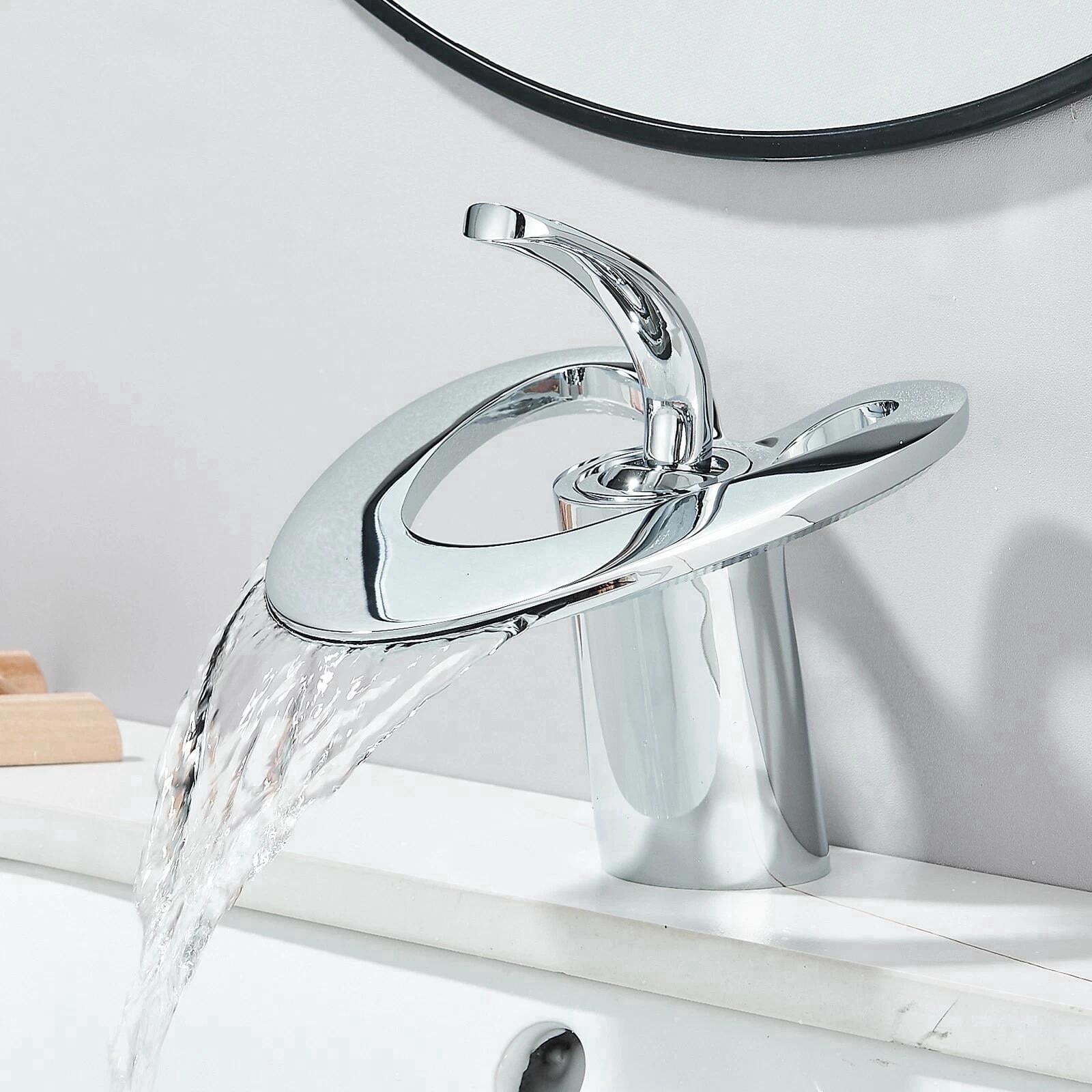 Chrome Bathroom Sink Faucet Single Handle 1 Hole Vanity Mixer Waterfall Faucets