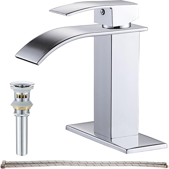 Chrome Bathroom Sink Faucet Single Handle Waterfall Basin Vanity Faucet w/drain