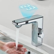 Chrome Bathroom Sink Faucet Smart Sensor 1 Hole LED Temp Display Lavatory Vanity Mixer Taps Touchless Bathroom Faucet