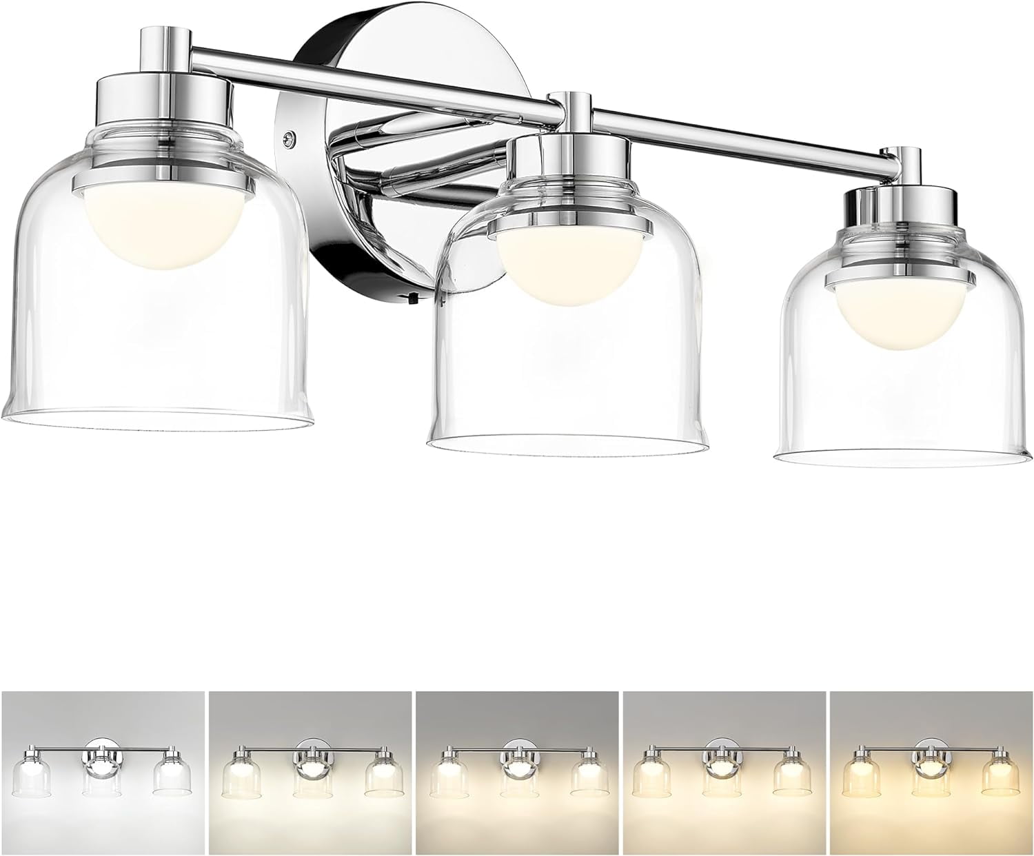 Chrome Bathroom Vanity Light, HWH 3-Light LED Bathroom Lights Over ...