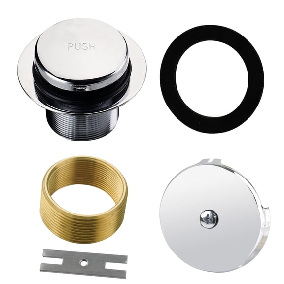 Chrome Bathtub Drain Tip-Toe Single Hole, Hidrop Tub Drain Trim Set Conversion Kit Assembly, Coarse Thread Replacement Trim Kit with 1-Hole Overflow Faceplate Includes an Adapter, Chrome Plated