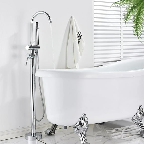 Chrome Bathtub Floor Mount Faucet Single Handle Mixer Tap 360 Rotation