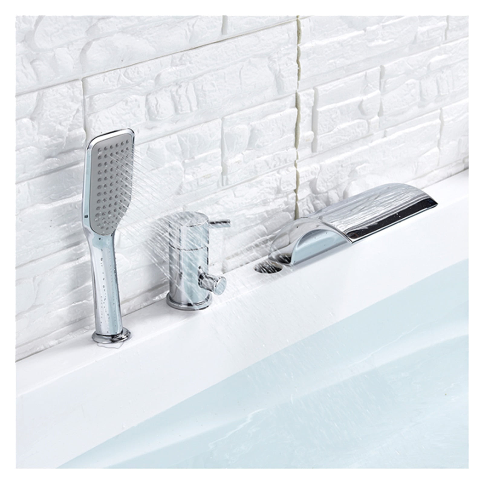 Chrome Bathtub Waterfall Shower Faucet with Hand Shower Hot Cold Water Mixer Tap Tub Sink Faucet Widespread Spout ,360° Swivel Spout