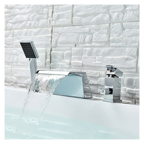 Chrome Bathtub Waterfall Shower Faucet with Hand Shower Hot Cold Water Mixer Tap Tub Sink Faucet Widespread Spout ,360° Swivel Spout